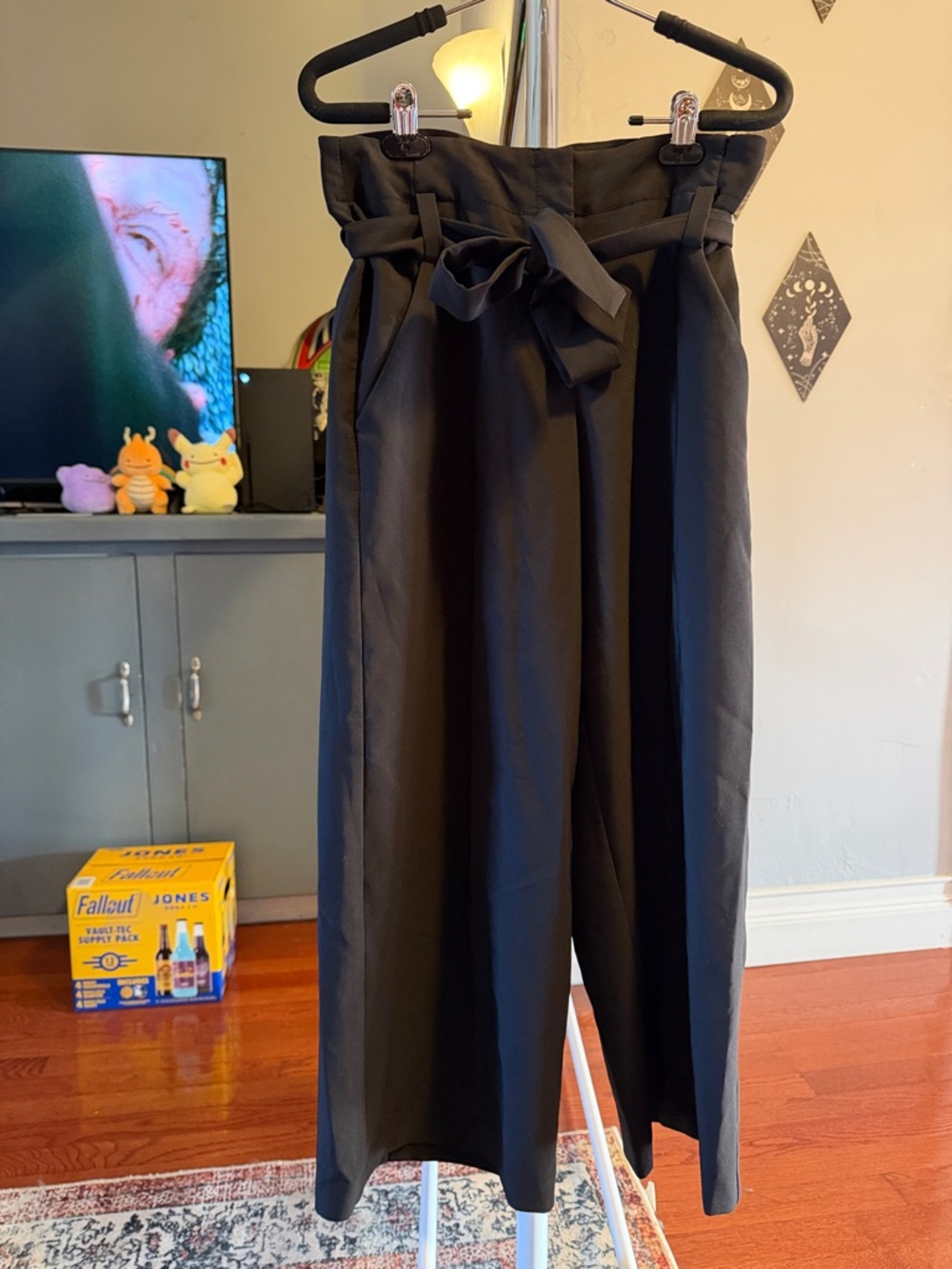 New York & Company Black Paperbag-Waist Wide Leg Pants with Self Tie